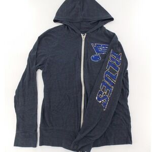Soft As A Grape St Louis Blues‎ Hoodie Sequin Logo Modern Women Large Navy Blue